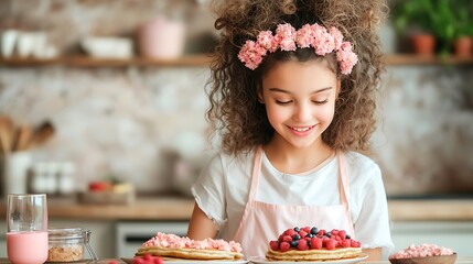 Joyful baking moments young girl decorates sweet treats in a cozy home kitchen