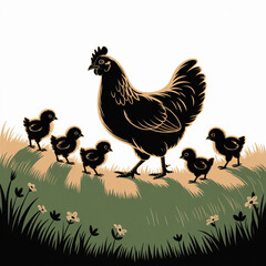A Bold Chicken Silhouette and image Tribute to the Timeless Barnyard Queen