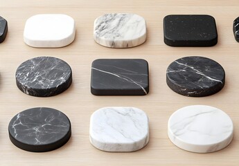 Naklejka premium Modern Marble Coasters, Black and White Set