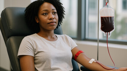 Patient receiving blood transfusion calmly