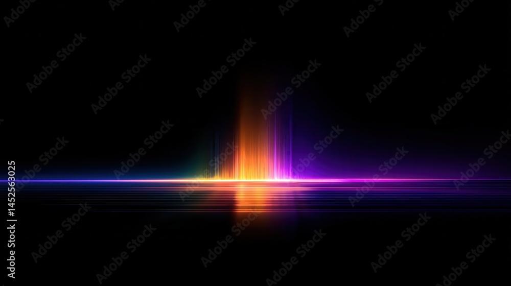 Poster vibrant abstract light display with colorful beams reflecting on a dark background