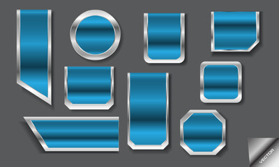 Blue silver blank label banner geometric set element on grey background vector