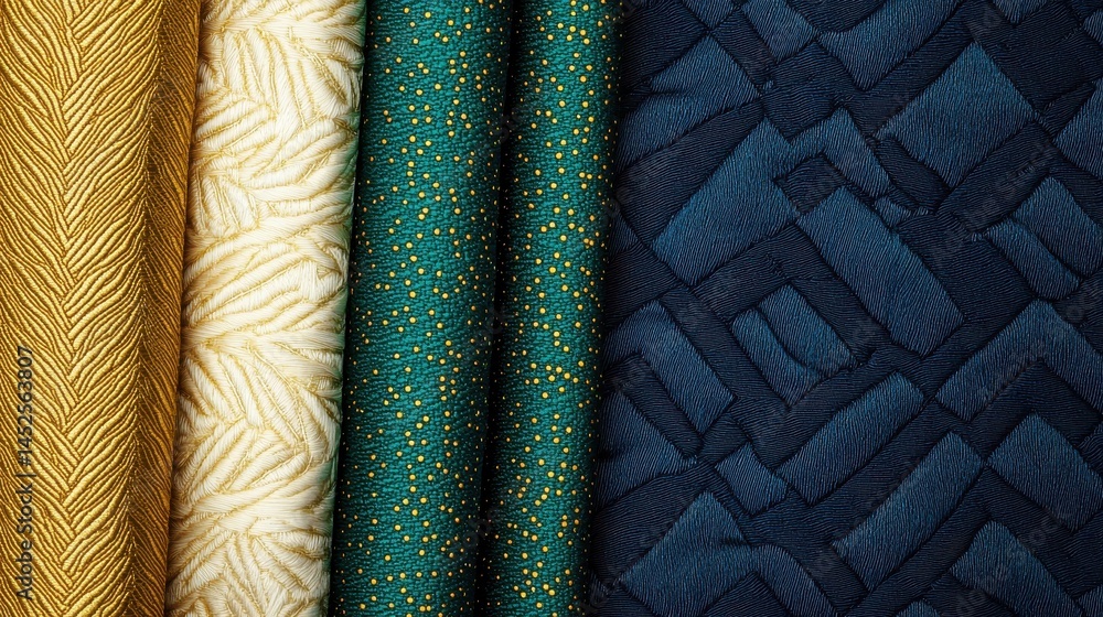 Poster elegant textiles with rich patterns in various vibrant colors
