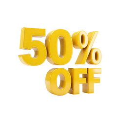 Yellow 3D "50% OFF" Text isolated on a transparent background 