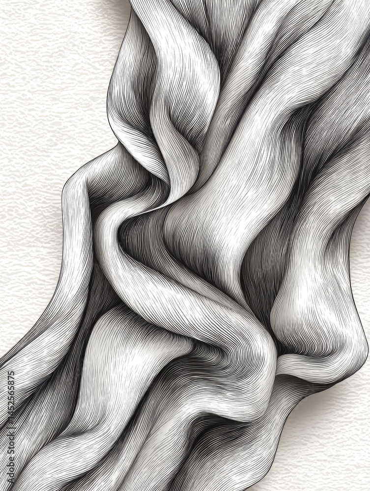 Poster abstract gray drapery - close-up of an abstract grayscale illustration featuring flowing, draped fab