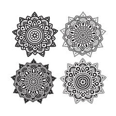 Vector set of ornamental elements with floral and mandala designs for vintage decoration