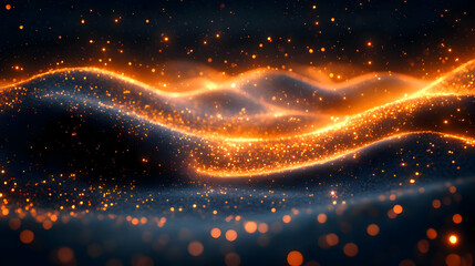 Glowing Orange Particles Flowing on Dark Background