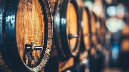 Aged Wine Barrels in a Rustic Cellar