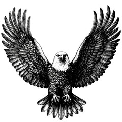 Vintage woodblock Eagle, black ink sketch, classic engraving art style, traditional wild bird drawing, majestic eagle illustration, retro graphic design, fierce raptor art,