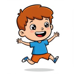 Obraz premium Cartoon boy jumping with joy on white background