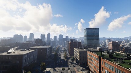 Obraz premium Urban Skyline Panorama: A Daytime View of City Buildings and Streets