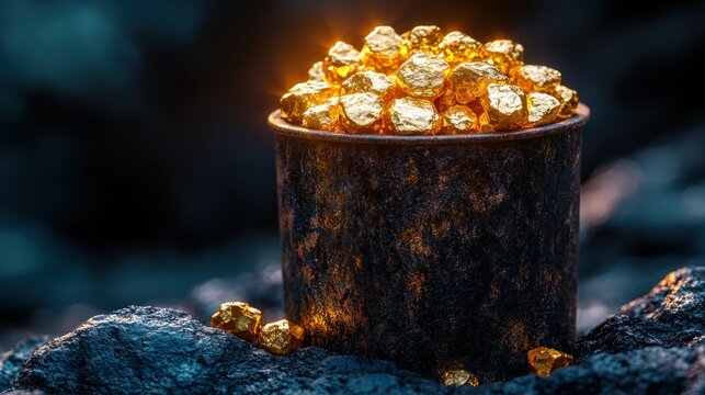 Gold nuggets in a weathered pan