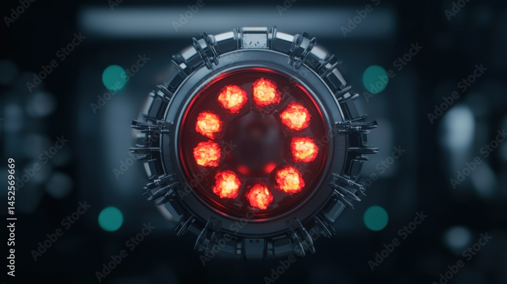 Poster 3D Rendering Rocket launch Concept, 3D Visualization of Rocket Heat Shield with Glowing Red Elements and High-Tech Design