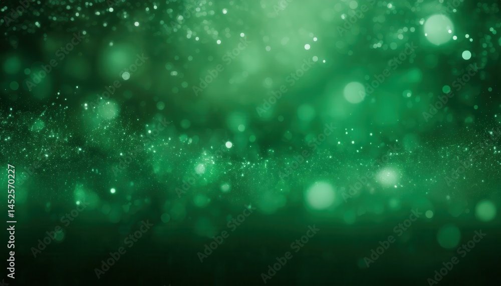 Poster  green bokeh background with glowing snowflakes and light particles for festive designs, digital branding, holiday print media, and website headers