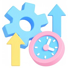 Obraz premium Pastel Gear, Clock, and Upward Arrows: A Playful Productivity Illustration