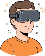 Vector Illustration: User with Virtual Reality Headset On