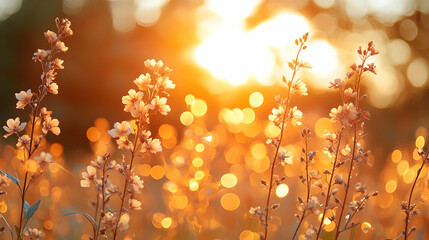 Golden Hour Sunset over Wildflowers