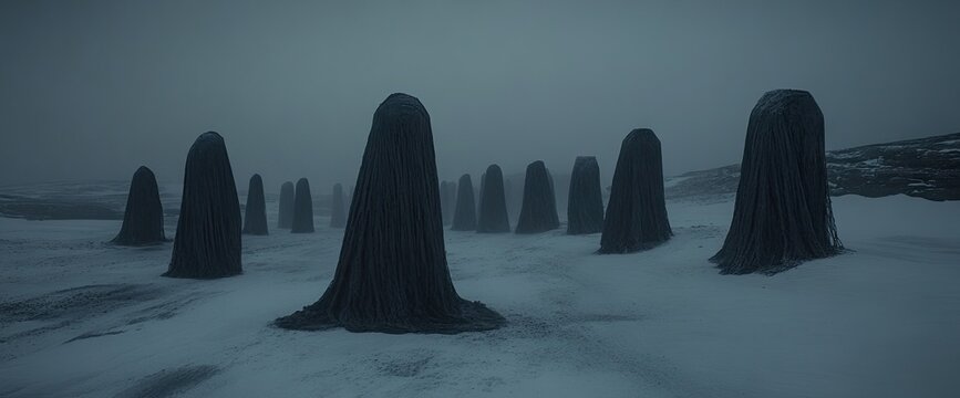 Silent sentinels in a bleak winter landscape