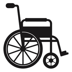 Flat Black Vector Silhouette of a Wheelchair Icon Representing Accessibility, Disability Support, and Medical Mobility Equipment on White Background