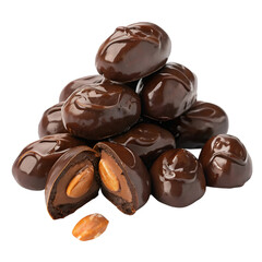 Pile of chocolate covered dates isolated on white background