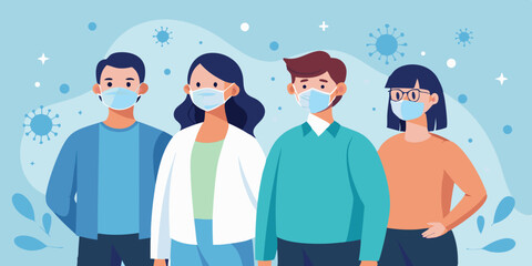 Naklejka premium Four Diverse People Wearing Protective Face Masks