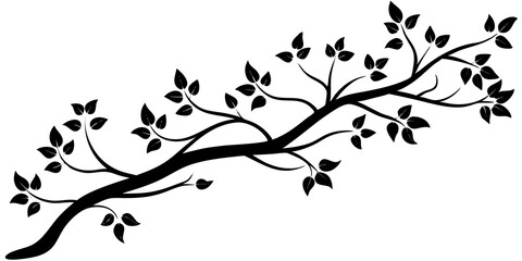 Elegant Black Silhouette of a Branch with Leaves