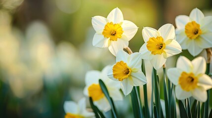 Fototapeta premium Soft white and yellow daffodils in the spring.