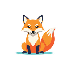 Cute Vector Illustration of a Fox Sitting in Modern Flat Style