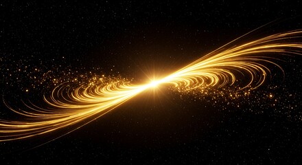 Golden Photon Trail Across Stars
An abstract digital background with golden photon trails racing through a deep starfield, creating twisting ribbons of light against a dark cosmic backdrop