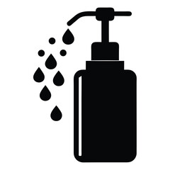 Flat Black Vector Silhouette of Hand Sanitizer Bottle with Dispenser for Hygiene, Disinfection, and Health Safety on White Background
