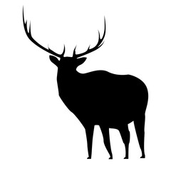 Deer silhouette editable vector isolated over white background.Graceful deer silhouette element eps10.Deer symbol vector for fantasy art and wildlife related projects.Antler buck icon.