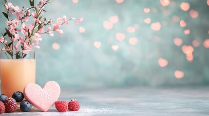 Fototapeta premium Delightful heart-shaped treats and refreshing drink cozy space still life romantic vibes