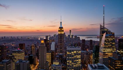 Obraz premium Skyline of New York City at Sunset 