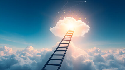Surreal Ladder to the Clouds Achieving Dreams and Reaching Goals