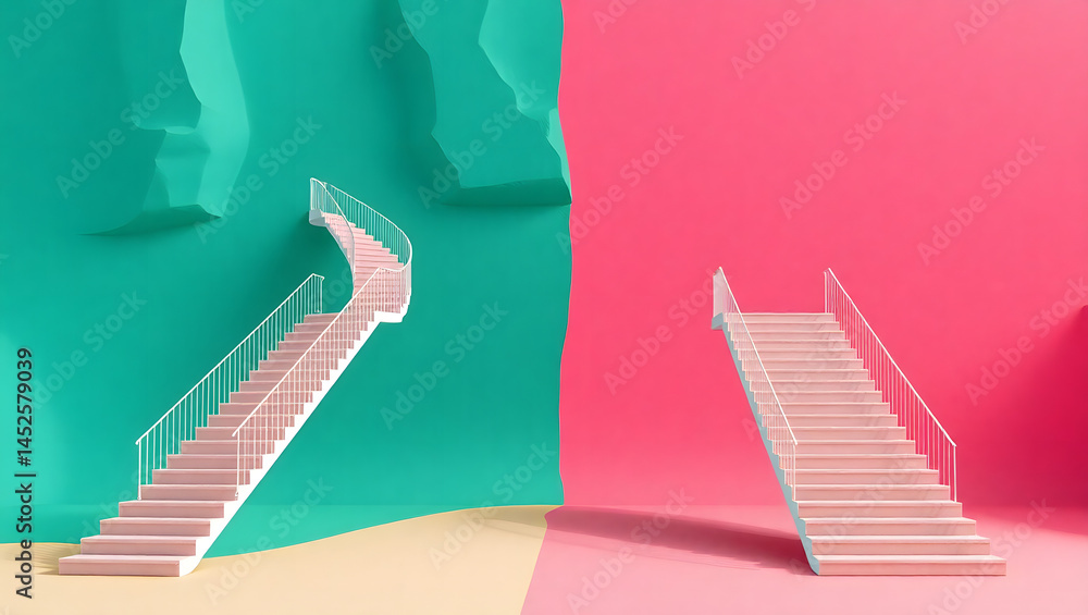 Poster abstract staircase visualizing decision-making two paths, two choices