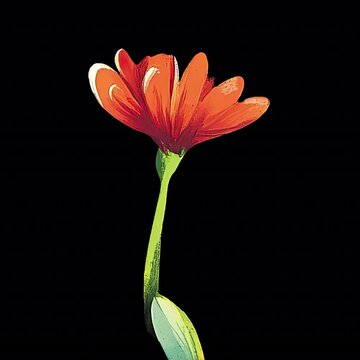 Elegant Curved Red Flower Bud with Long Stem on Black Background