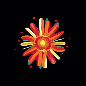 Cartoon Red and Orange Flower with Yellow Center on Black Background