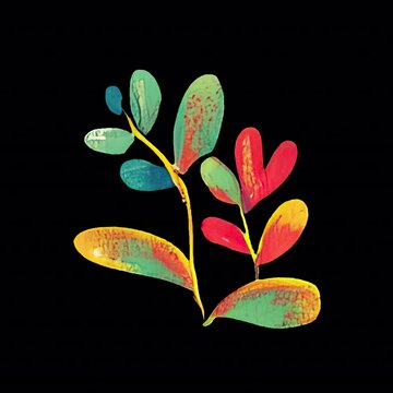 Plant with Colorful Leaves and Branches on Black Background