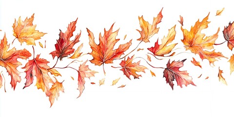 Fototapeta premium Watercolor Painting of Autumn Leaves Falling Gracefully A Beautiful Fall Foliage Design Perfect for Seasonal Decorations Autumnal Colors and Shapes
