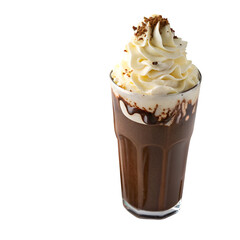 Chocolate milkshake with whipped cream isolated on white background