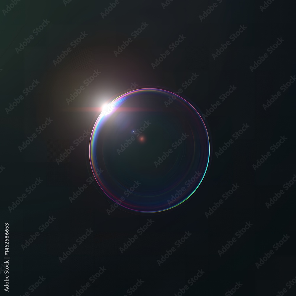 Poster abstract lens flare overlay design elementa bright iridescent circle light effect on a dark backgrou