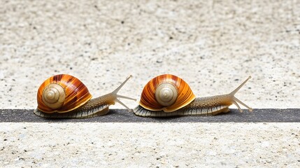 Two Snails Racing on a Stone Path Close Up