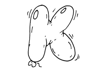 Hand-drawn letter K with a fun, soft bubble style. Perfect for learning the alphabet, educational posters, children's books, flashcards, creative typography, and playful logos