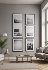 Modern living room, blank photo frames, minimalist gallery wall,  interior,  design,  photo frames