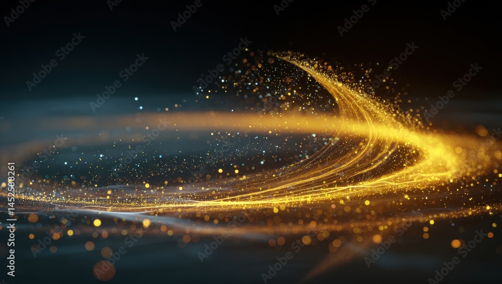 Poster abstract golden particle wave on dark background