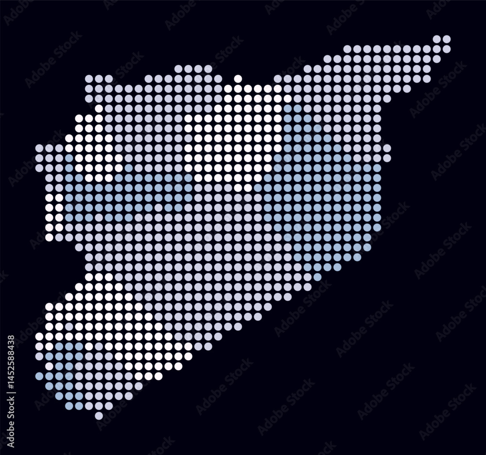 Poster syria dotted map. digital style map of the country on a dark background. syria shape with circle dot