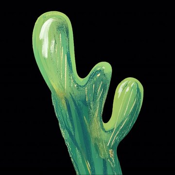 Abstract Glossy Green Cactus Shaped on Black Background