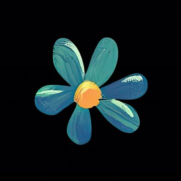 Simple Blue Cartoon Flower with Yellow Center on Black Background