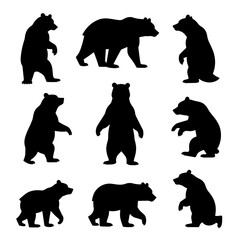 Bear silhouettes set, bear silhouettes vector