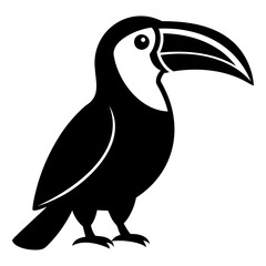 Obraz premium Black and white toucan vector illustration with large beak exotic bird tropical wildlife rainforest design isolated on transparent background